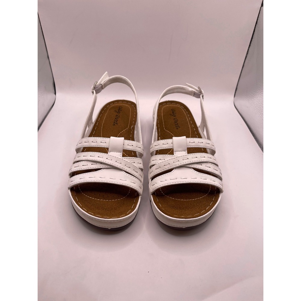 Easy Street Kehlani White Strappy Slingback Wedge Sandals 7W